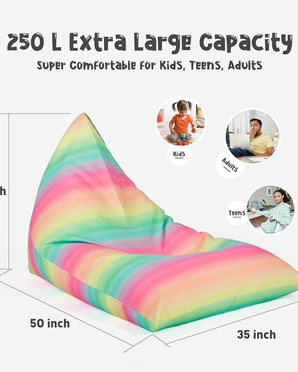 Nobildonna Stuffed Animal Storage Bean Bag for Kids (No Filler), Extra Large 250L Bean Bag Chair Cover Only, Washable Beanbag Without Filling Soft Premium Canvas Stuffable Bean Bag Cover (Stripes) - LeafyLoom