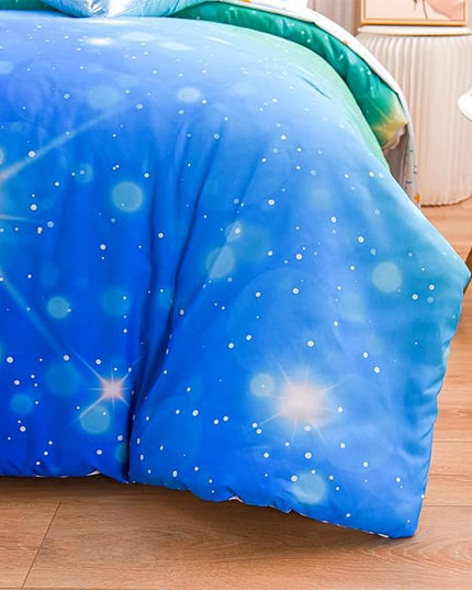 A Nice Night 6Pcs Gradient Glitter Bedding Set for Girls, Colorful Rainbow Galaxy Comforter Set, Ultra Soft Bedding Sets (Blue-Green,Queen 6Pcs) - LeafyLoom