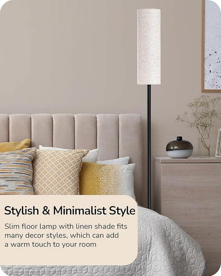 EDISHINE LED Corner Floor Lamp for Living Room, 65" Standing Tall Reading Lamp with Remote, Minimalist Dimmable Pole Lighting for Bedroom, Office, Kids Room, Bulb Included, 2700K-6000K (Black) - LeafyLoom