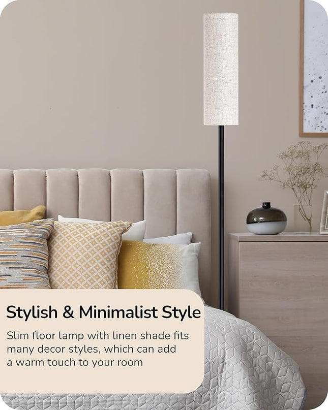 EDISHINE LED Corner Floor Lamp for Living Room, 65" Standing Tall Reading Lamp with Remote, Minimalist Dimmable Pole Lighting for Bedroom, Office, Kids Room, Bulb Included, 2700K-6000K (Black) - LeafyLoom