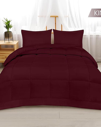 Utopia Bedding King Size Comforter Set with 2 Pillow Shams, Bedding Comforter Sets, Down Alternative Burgundy/Red Comforter, Soft and Comfortable, Machine Washable - LeafyLoom