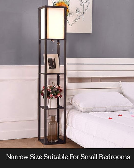 Brightech Maxwell - Modern Shelf Floor Lamp with Shade and LED Bulb Corner Display Lamps Shelves for Living Room, Bedroom Office Black - LeafyLoom