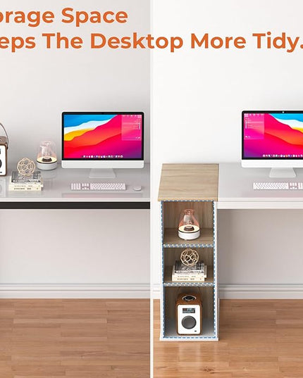 Coavas Computer Desk with Storage, Home Office Desk with Adjustable Shelves, Simple Style Writing Study Desk with Metal Frame, Modern Design PC Laptop Desk, 47 inch, White and Oak - LeafyLoom
