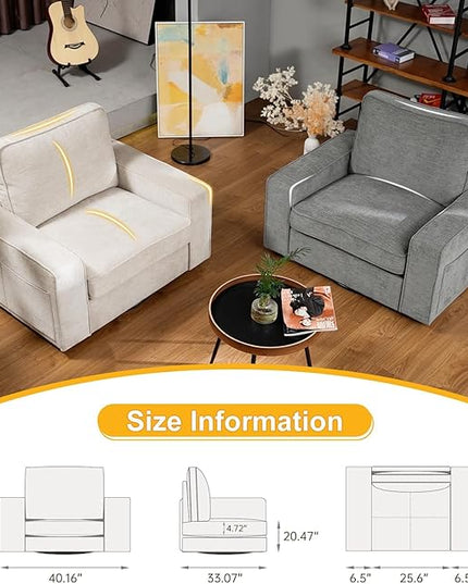 EASELAND Oversized Accent Chair, Reading Chair with Upholstered Chenille Fabric, Sofa Chair with Armrest, Single Sofa Chair for Living Room, Swivel Chair with Wooden Legs, Comfy Chair for Small Spaces - LeafyLoom