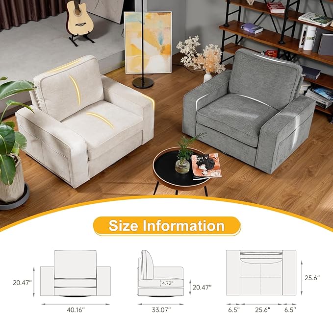 EASELAND Oversized Accent Chair, Reading Chair with Upholstered Chenille Fabric, Sofa Chair with Armrest, Single Sofa Chair for Living Room, Swivel Chair with Wooden Legs, Comfy Chair for Small Spaces - LeafyLoom
