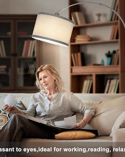 Arc Floor Lamp with Dimmer, Dimmable Floor Lamp for Living Room, Modern Standing Lamp with Gray Adjustable Hanging Shade, Tall Pole Lamp Reading Light for Bedroom, Over Couch, 9W LED Bulb Included - LeafyLoom