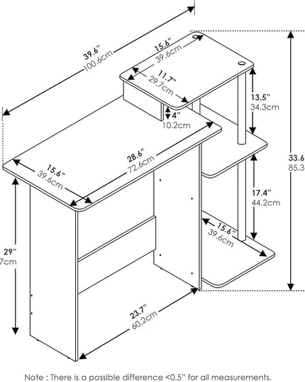 Furinno Efficient Home Laptop Notebook Computer Desk with Square Shelves, Black/Grey - LeafyLoom