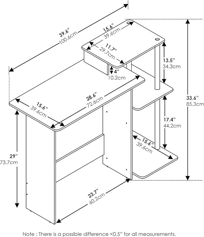 Furinno Efficient Home Laptop Notebook Computer Desk with Square Shelves, Solid Black/Grey - LeafyLoom