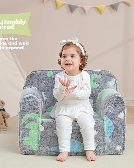 Comfy Toddler Chair Kids Chair,Toddler Foam Chair,Kids Armchair Toddler Couch Baby Kids Sofa Reading Chair with Glow in The Dark(Glow Dino) - LeafyLoom