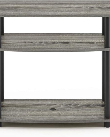 Furinno Turn-N-Tube No Tools 3-Tier Entertainment Center TV Stand for TV up to 32 Inch, Plastic Round Tubes, French Oak Grey/Black - LeafyLoom