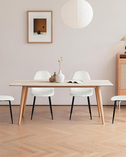 FurnitureR Dining Chairs Set of 4, Fabric Comfy Seat Armless Side Chairs with Metal Legs Mid Century for Home Kitchen Reception Room, Beige - LeafyLoom