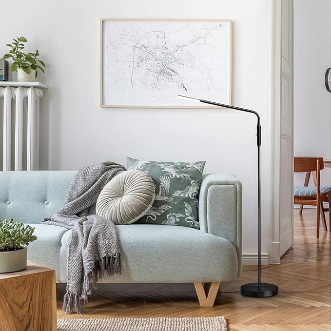 O’Bright Moon - Dimmable LED Floor Lamp, Adjustable Color Temperature for Bedside Reading, Work Light, Art/Crafting Light, Sewing, Ultra Flexible Gooseneck, Rotatable Lighting, Black - LeafyLoom