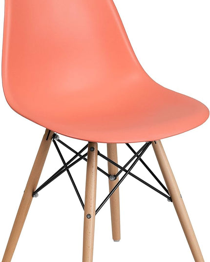 Flash Furniture 2 Pk. Elon Series Peach Plastic Chair with Wooden Legs - LeafyLoom