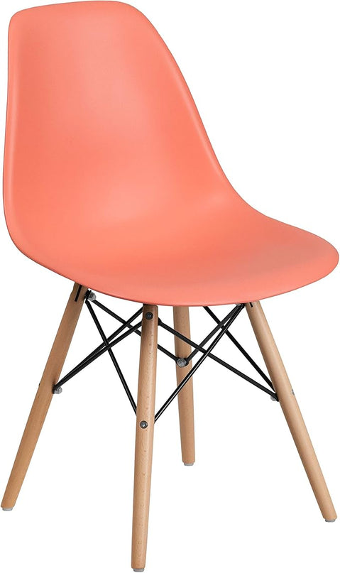 Flash Furniture 2 Pk. Elon Series Peach Plastic Chair with Wooden Legs - LeafyLoom