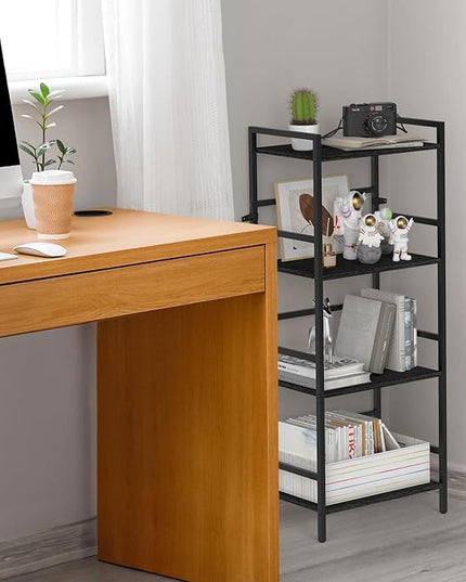 DOMYDEVM 4 Tier Black Bookshelf, 40.95in(H) Standing Shelf Unit, Wood Bookshelf with Metal Frame for Bedroom, Home Office, Entry Way and Living Room, Modern - LeafyLoom