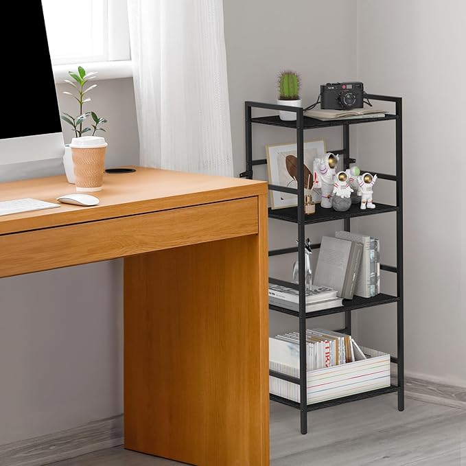 DOMYDEVM 4 Tier Black Bookshelf, 40.95in(H) Standing Shelf Unit, Wood Bookshelf with Metal Frame for Bedroom, Home Office, Entry Way and Living Room, Modern - LeafyLoom