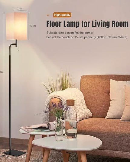Floor Lamp for Living Room, 3 Color Temperatures, Modern Standing Lamp with Linen Shade, Minimalist Stand Up Lamp Pole for Office, Kids Room, Guest Room, Pink - LeafyLoom