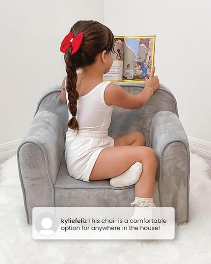Delta Children Cozee Chair for Kids for Ages 18 Months and Up, Grey Mink Velvet - LeafyLoom