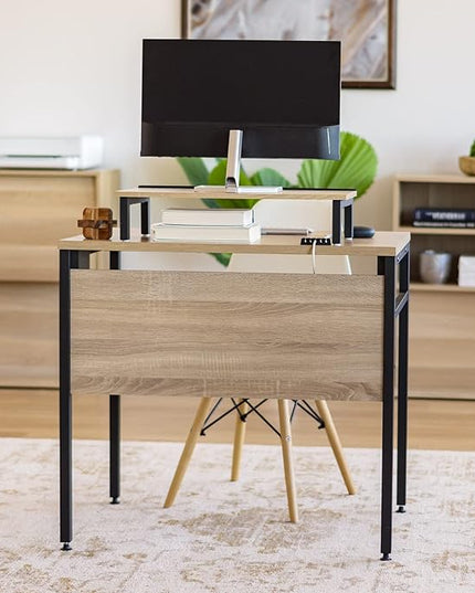 IRIS OWDN-8862 Computer Desk with Organizer, Monitor Stand, and Cable Tray, 31" - Rustic, Wood - LeafyLoom