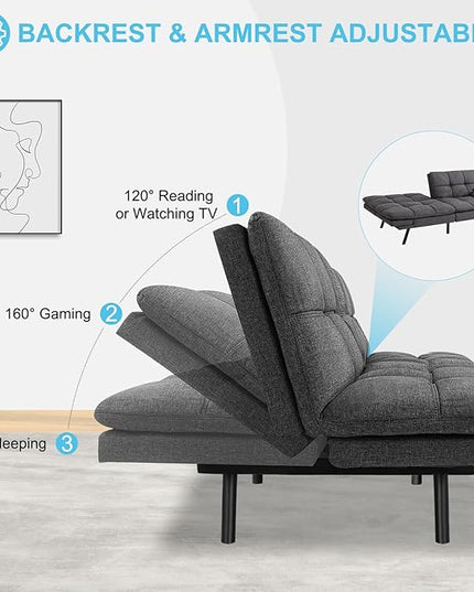 MUUEGM Futon Sofa Bed Couch - Convertible Sofa Bed, Loveseat Sleeper Sofa with Adjustable Backrest, Memory Foam Folding Futon for Living Room, Small Space, Apartment, Office, Grey - LeafyLoom