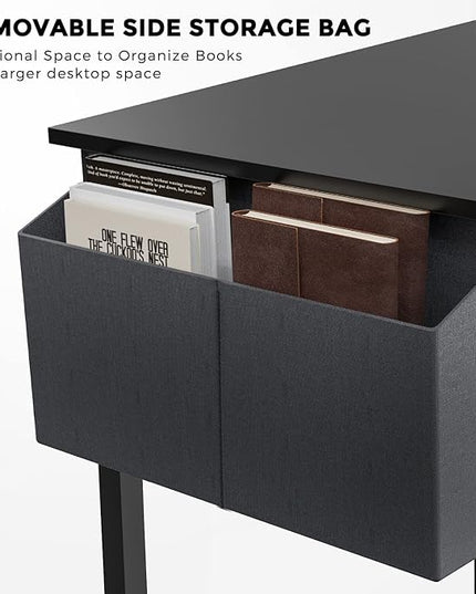 JHK Computer Desk Office 55 Inch Writing Work Kids Study Simple Wooden Table for Home Bedroom Modern Style with Headphone Hooks & Storage Bag, Black - LeafyLoom