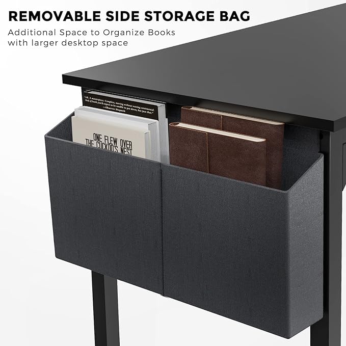 JHK Computer Desk Office 55 Inch Writing Work Kids Study Simple Wooden Table for Home Bedroom Modern Style with Headphone Hooks & Storage Bag, Black - LeafyLoom