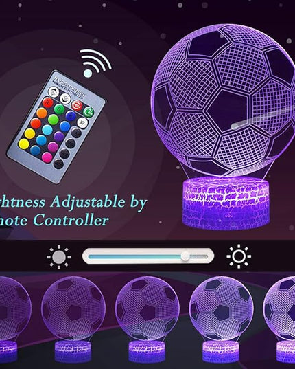 Soccer Night Light, 3D Illusion Lamp for Kids, Touch & Remote Control Multiple Colour & Flashing Modes and Brightness Adjusted Room Decor Christmas Birthday Gifts for Boys Sport Lovers Children Teen - LeafyLoom