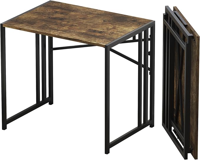 32 inch Small Folding Computer Desk, Writing Gaming Computer Desk for Small Spaces, No Assembly Required Home Office Desk, Rustic Brown - LeafyLoom