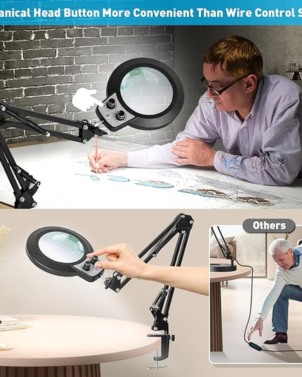 10X Magnifying Glass with Light, KIRKAS Any Color Modes & Stepless Dimming LED Magnifying Lamp with Clamp, Hands Free Lighted Magnifier Glass Lens for Crafts Hobby Reading Painting Close Work - LeafyLoom