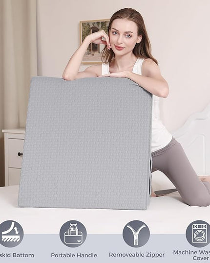 Bed Wedge Pillow for Sleeping 7.5" Memory Foam Wedge Pillow for After Surgery Triangle Pillow Wedge for Acid Reflux Snoring Heartburn GERD Back Support Leg Elevation, Removable Washable Cover - Gray - LeafyLoom