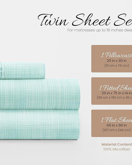 Linen Market 3 Piece Twin Bedding Sheet Set (Aqua Thatch) - Sleep Better Than Ever with These Ultra-Soft & Cooling Bed Sheets for Your Twin Size Bed - Deep Pocket Fits 16" Mattress - LeafyLoom