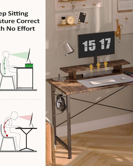 COMHOMA Gaming L Shaped Computer Desk, 55" Home Office Desk with Shelves, L Shape Computer Corner Desk with Charging Port, Gaming Table Power Outlet Build in, LED Writing Desk with Monitor Stand Brown - LeafyLoom