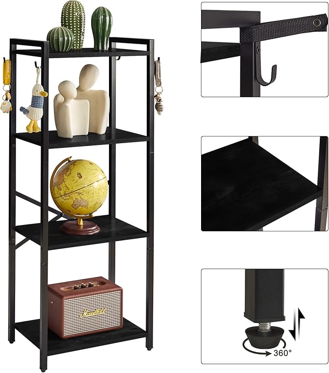 YMYNY Bookcase, 4-Tier Narrow Ladder Bookshelf, Freestanding Shelving Unit, Multifunctional Storage Rack, for Home Office Living Room Bedroom Kitchen, Plant Stand, Black, 44 * 16.9 * 11.4" UHBC004B - LeafyLoom