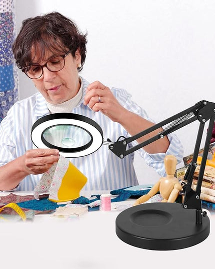 Magnifying Glass with Light and Stand,2-in-1 Lighted Magnifier Deskop lamp with Clamp,5X&10x Real Glass 3 Color Stepless Dimmable Magnifying Desk Lamp for Close Works Reading Crafts Hobby Soldering - LeafyLoom