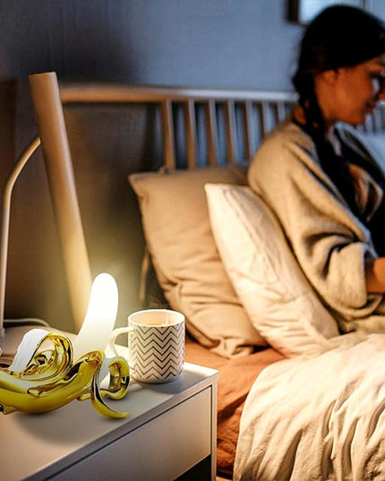Modern Banana Table Lamp, Desk Lamp,Led Night Light Plating Resin Banana Lighting Fixture for Living Room, Bedroom,Home Office,Kids Room (Sitting-Plated) - LeafyLoom