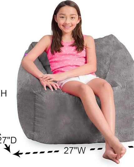 Posh Creations Structured Comfy Bean Bag Chair for Gaming, Reading, and Watching TV, Coronado Chair, Rabbit Fur - Gray, Faux Rabbit Fur - Gray - LeafyLoom