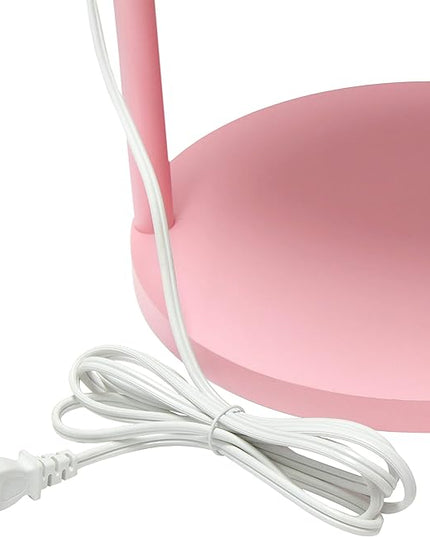 Simple Designs LF2010-LPK 62.5" Round Modern Shelf Etagere Organizer Storage Floor Lamp with 2 USB Charging Ports, 1 Charging Outlet and Linen Shade for Living Room Bedroom Office, Light Pink - LeafyLoom
