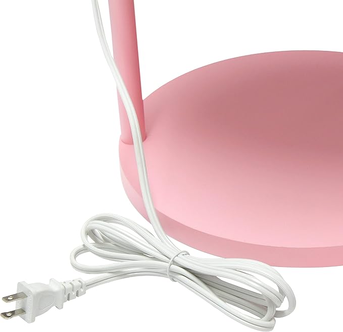 Simple Designs LF2010-LPK 62.5" Round Modern Shelf Etagere Organizer Storage Floor Lamp with 2 USB Charging Ports, 1 Charging Outlet and Linen Shade for Living Room Bedroom Office, Light Pink - LeafyLoom