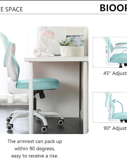 Office Chair Mesh Desk Chair with Flip Up Armrests Computer Chair Lumbar Support Ergonomic Chair Adjustable Swivel and Height Gaming Chair for Adults and Teens (NEW-BLUE, Classic) - LeafyLoom