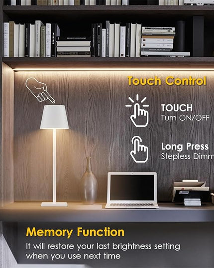 2-Pack Rechargeable Table Lamps, LED Cordless Table Lamp, 3W 5500mAh Battery Operated Table Light, Stepless Dimming Portable Table Light Waterproof for Restaurant/Indoor/Outdoor (White) - LeafyLoom