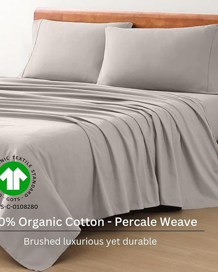 LANE LINEN 100% Organic Cotton Sheets Twin Size, 3Pc Cotton Twin Sheet Set, Hotel Luxury Sheets, Percale Bed Sheets, Cooling Sheet & Pillowcase Sets, 15" Deep Twin Mattress Fitted Sheet - Silver - LeafyLoom
