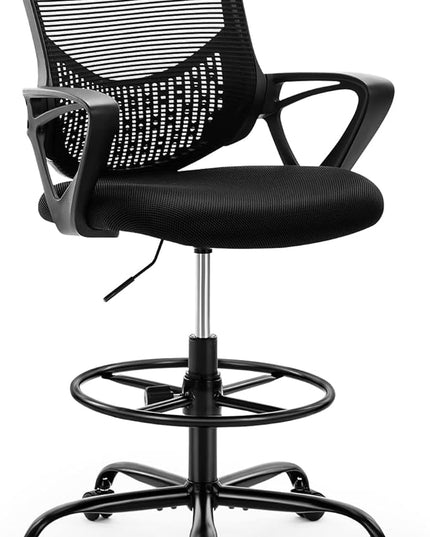 OLIXIS Drafting Tall Standing Desk Counter Height Office Chairs with Adjustable Foot Ring, Charcoal Black - LeafyLoom