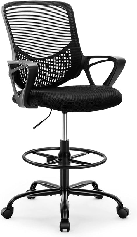 OLIXIS Drafting Tall Standing Desk Counter Height Office Chairs with Adjustable Foot Ring, Charcoal Black - LeafyLoom