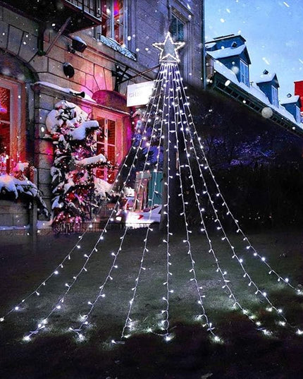 PUHONG Christmas Decoration Star Lights Outdoor,320 LED 16.4Ft Christmas String Lights[8 Modes & Waterproof] for Halloween Xmas New Year Holiday(Iron) (White) PUHONG