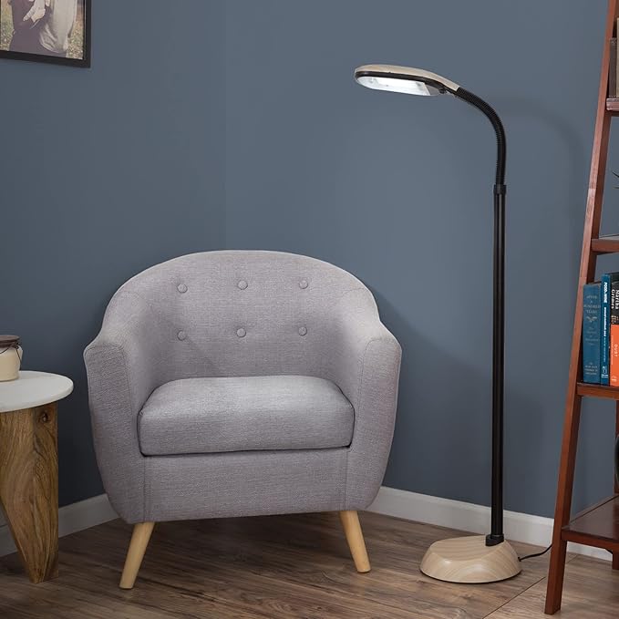 Floor Lamp - Full Spectrum Natural Sunlight Lamp with Bendable Neck - Reading, Craft, and Esthetician Light by Bedford Home (Light Woodgrain) - LeafyLoom