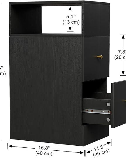 White Nightstand with Two Drawers,Chest of Drawers for Bedroom with Side Opening Storage Rack,3 Tiers Modern Night Table for Bedroom Storage Furniture (Blcak,Right Angle) - LeafyLoom