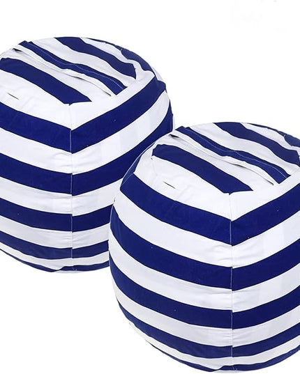 2 Packs Stuffed Animal Storage Beanbag Cover 24" Bean Bag Storage for Kids Girs Boys Room Toys Organizer Heavy-duty Zipper Bean Bag Chair Covers Only Grey Blue White Stripes Cotton Canvas - LeafyLoom