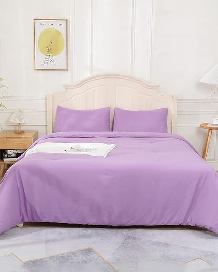 Lavender Purple Comforter King Size, Modern Bedding Set for Girls/Women, Cute Soft & Lightweight Chic Microfiber Bed Sets, 3 pcs-1 Comforter & 2 Pillowcases (104"x90") - LeafyLoom