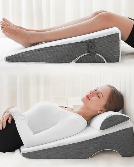Bed Wedge Pillow for Sleeping, 6 & 7.5 & 10 Inch Adjustable Height Wedge Pillows for After Surgery, 16-in-1 Memory Foam Triangle Pillow Wedge Relieve Acid Reflux, Gerd, Snoring - LeafyLoom