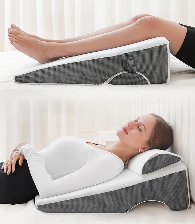 Bed Wedge Pillow for Sleeping, 6 & 7.5 & 10 Inch Adjustable Height Wedge Pillows for After Surgery, 16-in-1 Memory Foam Triangle Pillow Wedge Relieve Acid Reflux, Gerd, Snoring - LeafyLoom